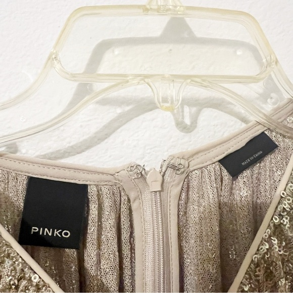 NWT PINKO Aquarius Gold Sequin Jumpsuit Flared Sleeve Wide Leg Cocktail US 6 - Picture 7 of 14